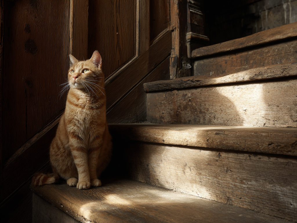 Billy on cellar stairs of Pasadena home
